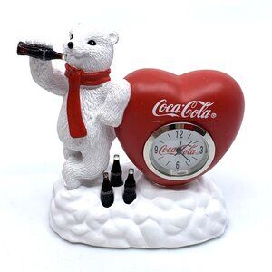 Coca-Cola Mini Clock Polar Bear w/Heart Vintage 2001 CCM67 3" Tested Working 377